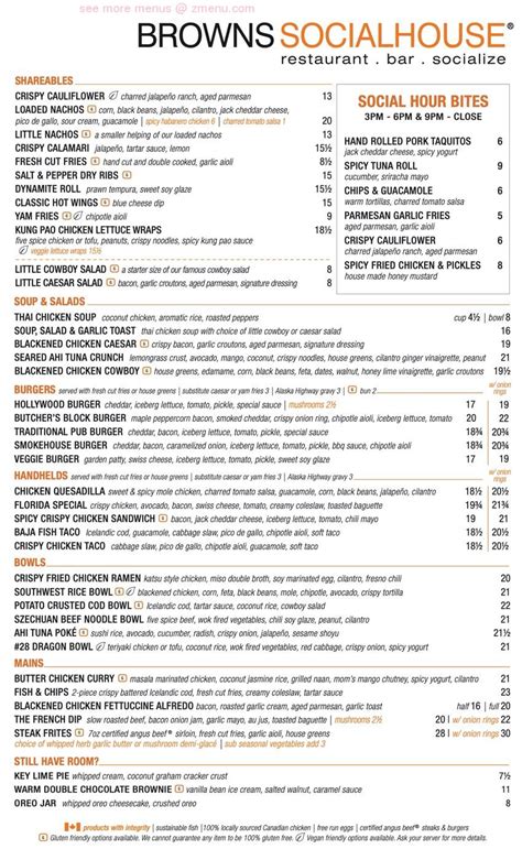 Browns Social House Nutrition Facts - roamtips