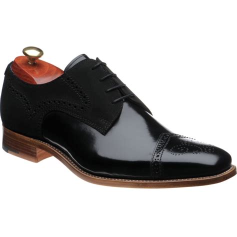 Barker shoes | Barker Sale | Luca two-tone semi-brogues in Black Polished and Suede at Herring Shoes