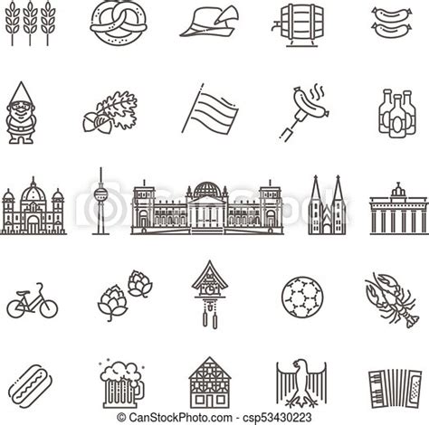 Traditional symbols of culture, architecture and cuisine of germany. German culture icons ...