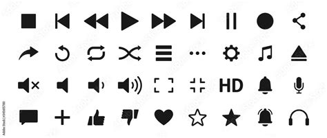 Vetor do Stock: Set of Media player icons. Music, interface, design ...
