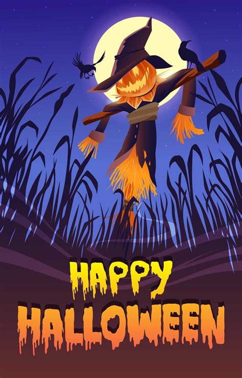 Scarecrow in Halloween Night 1314384 Vector Art at Vecteezy