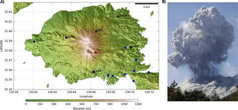 Map of Sakurajima Volcano and photo of a typical explosion. A) Map of... | Download Scientific ...