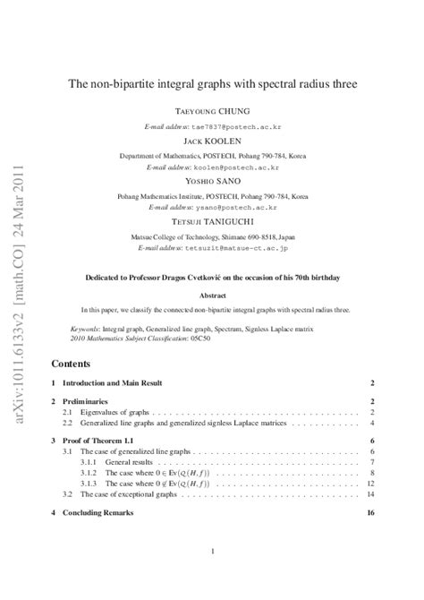 (PDF) The non-bipartite integral graphs with spectral radius three | Tetsuji Taniguchi ...