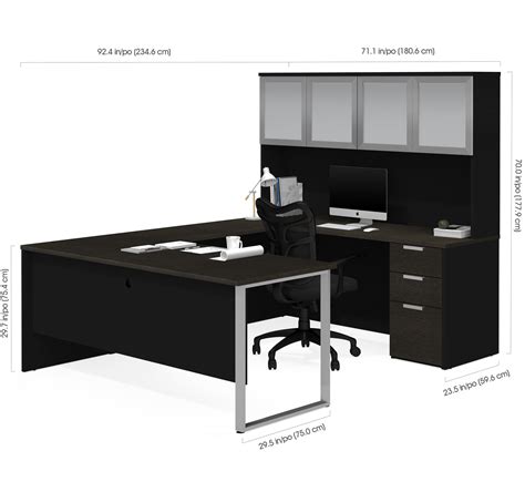 Modern U-shaped Desk with Hutch in Deep Gray & Black - OfficeDesk.com