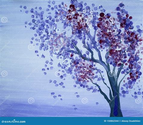 Drawing of Bright Pink Purple Tree, Blue Sky Stock Photo - Image of ...