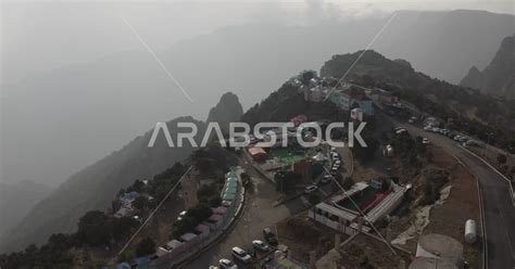 Residential houses in the mountains of Abha, roads and streets in the ...