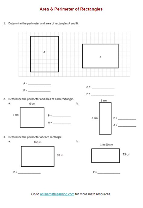 Area and perimeter of rectangles worksheets - Math Worksheets - Worksheets Library