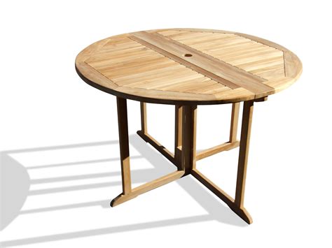 Barcelona 47" Round Drop Leaf Teak Table W/4 Java Teak Folding Shairs