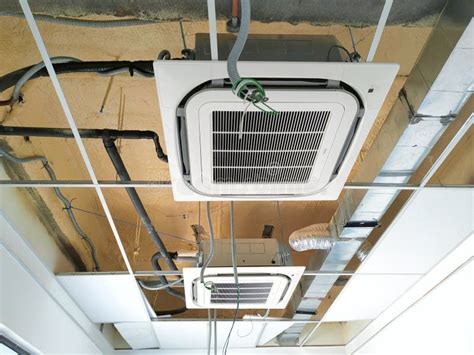 Installation of Ceiling Cassette Air-condition. Stock Image - Image of ...