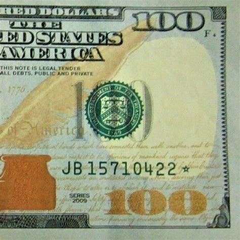 2009 $100 DOLLAR BILL STAR US Federal Reserve NOTE SERIES JB 15710422* ...