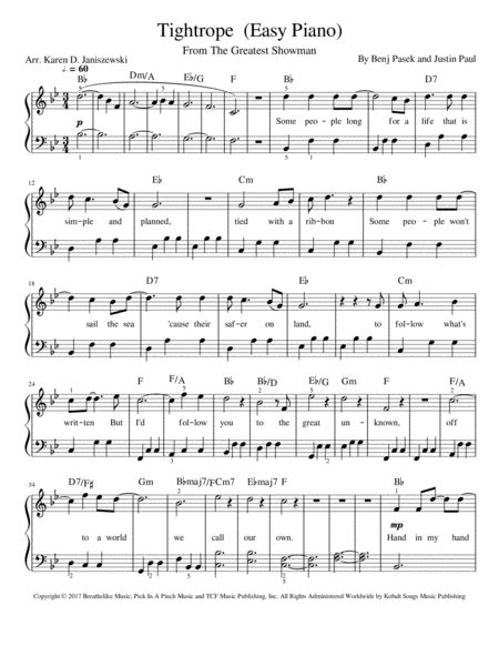 Tightrope From The Greatest Showman (Easy Piano) By - Digital Sheet Music For Individual Part ...