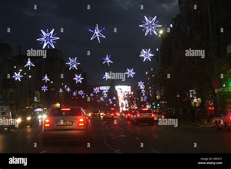 Christmas lights on the streets of Bucharest, Romania Stock Photo - Alamy