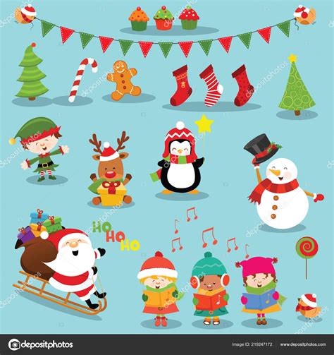 Cute Christmas Characters Pack — Stock Vector © PinarInce #219247172