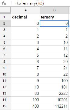 google spreadsheet - Convert from base 10 to base 3 - Stack Overflow