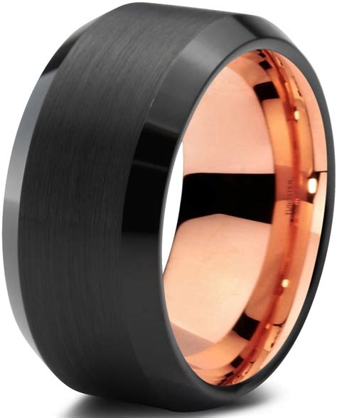 Tungsten Wedding Band Ring 10mm for Men Women Black & 18K Rose Gold ...