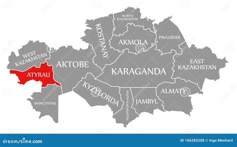 Atyrau Red Highlighted in Map of Kazakhstan Stock Illustration ...