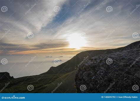 Beautiful Sunrise View from Top of Gede Pangrango Mountain Stock Photo - Image of scenery, peak ...