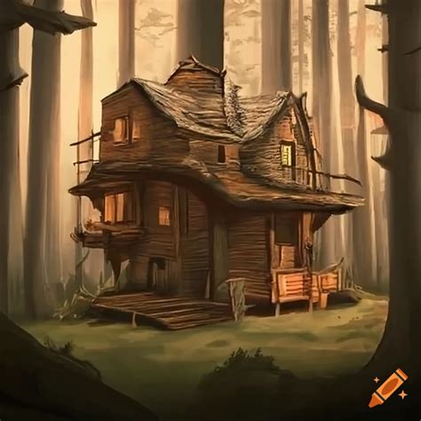 Rustic tree house in a dense forest on Craiyon