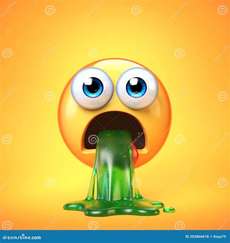 Puking Emoji Isolated on Yellow Background, Disgusted or Sick Emoticon, Vomiting Emoji 3d ...