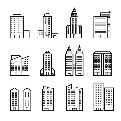 Set of building outline, vector illustration. 1937840 Vector Art at ...