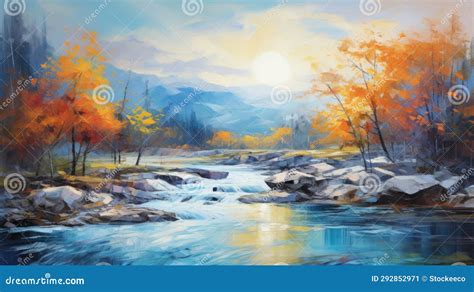 Autumn Stream: Realistic Oil Painting with Hyper-detailed Rendering ...