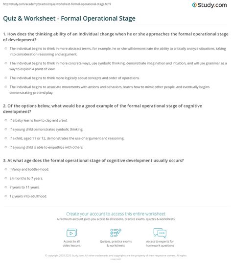 Quiz & Worksheet - Formal Operational Stage | Study.com