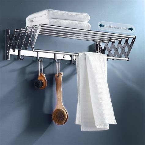 23.62" / 31.50" Towel Rack Stainless Steel Wall Mounted Expandable Clothes Drying Rack Bathroom ...