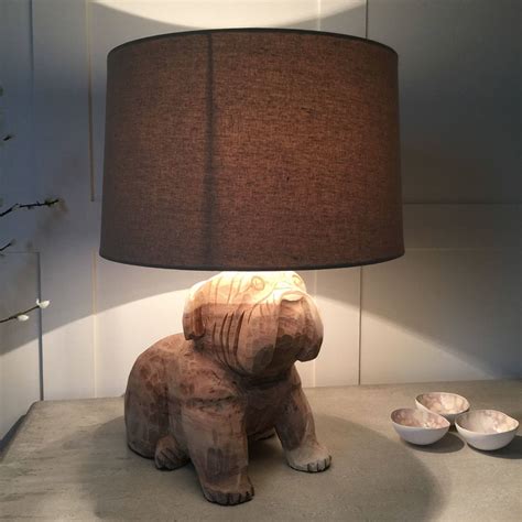 Natural Wood Hand Carved Dog Table Lamp And Shade By Cowshed Interiors | notonthehighstreet.com