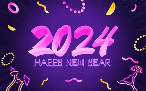 Download 2024 Happy New Year, purple background, 2024 3D background ...