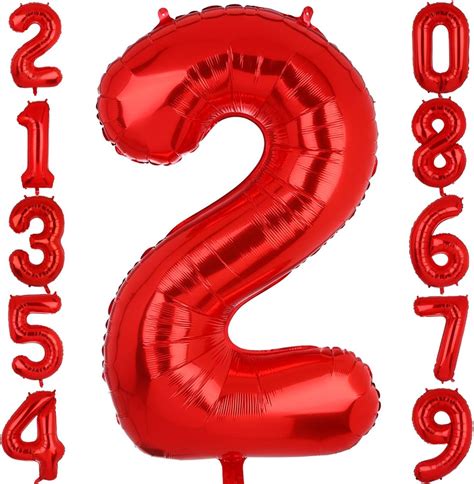 40 Inch Large Foil Number 2 Balloons Red Big Mylar Helium Balloon ...