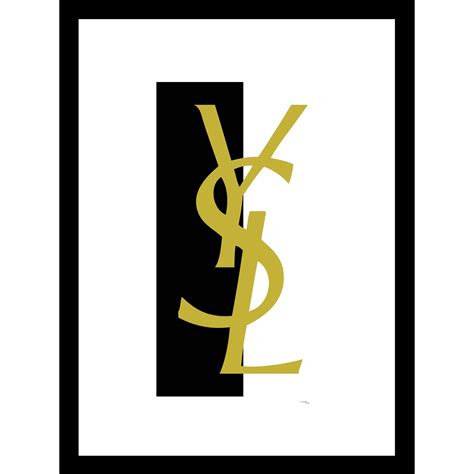 Yves Saint Laurent Logo Gold/Black 14" x 18" Framed Print | Jessica London