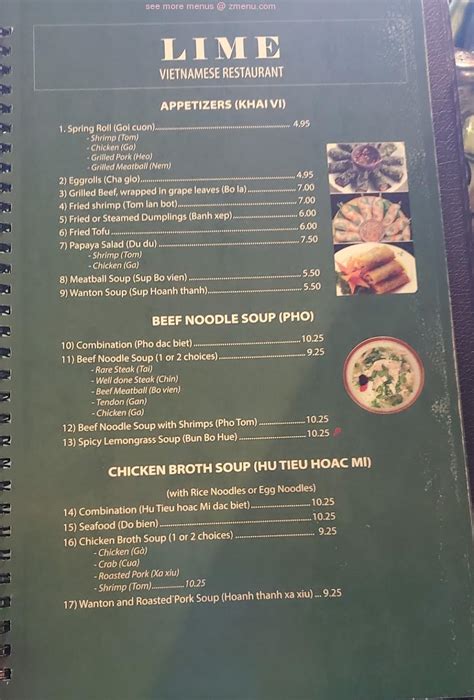 Menu at Lime Vietnamese Restaurant, Albuquerque