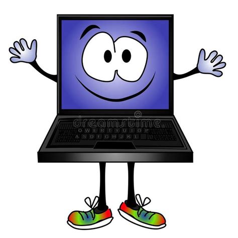 Funny Cartoon Computer Smiling. A cartoon character laptop computer with big eye , #AFF, # ...