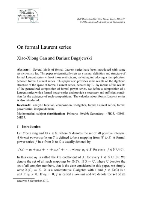 (PDF) On formal Laurent series