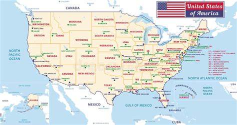 Los Estados Unidos De América Estados Capitales Y Mapa Importante De Las Ciudades Ilustración ...