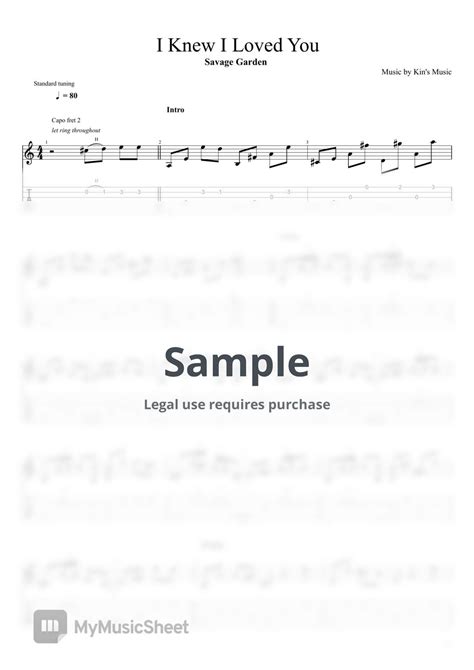 Savage Garden - I Knew I Loved You[Easy Guitar Fingerstyle For Beginner] 악보 by Kin's Music