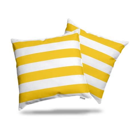 Pack of 2 Outdoor Decorative Throw Pillows 18 x 18 inch Stripe Yellow Square Pillows (18" x 18 ...