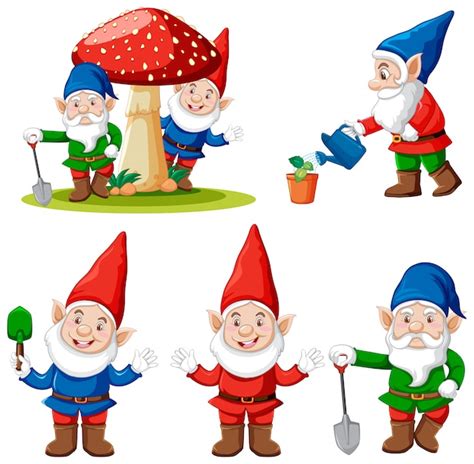 Free Vector | Set of garden gnome cartoon character on white background