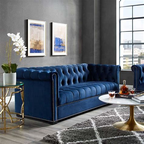 Henry Upholstered Velvet Sofa in 2022 | Velvet sofa living room, Blue sofas living room, Blue ...