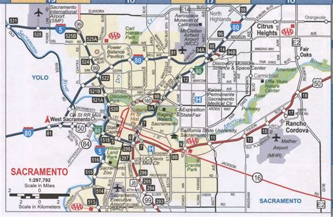 Sacramento CA road map, Free map highway Sacramento city surrounding area