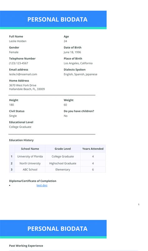 Personal Biodata - PDF Templates | Jotform