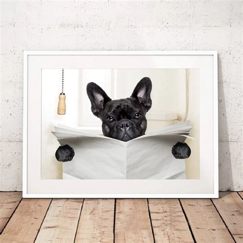 Dog Reading Newspaper Toilet Wall Art Canvas Poster Prints Funny ...