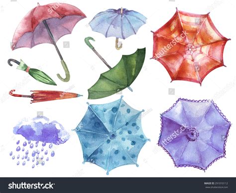 Watercolor Set Umbrellas Cloud Heavy Rain Stock Illustration 291010112 - Shutterstock