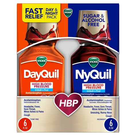 VICKS NyQuil & DayQuil High Blood Pressure Combo Liquid Cold, Cough, and Flu Relief, 2x8 OZ