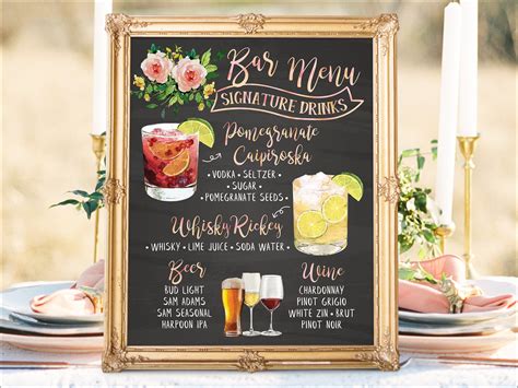 Digital Printable Wedding Bar Menu Sign His and Hers | Etsy