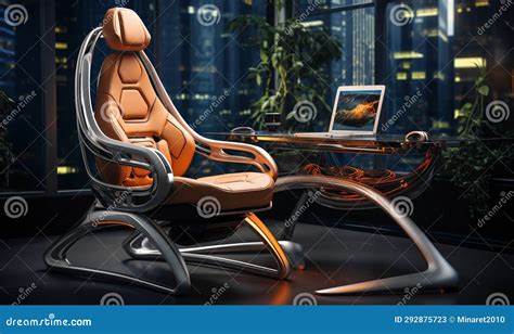 Futuristic Furniture, Office Chair and Desk, Evening in an Empty ...