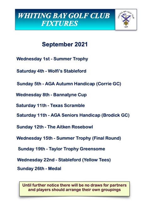 September Fixtures - Whiting Bay Golf Club