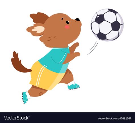 Funny dog animal character playing football Vector Image