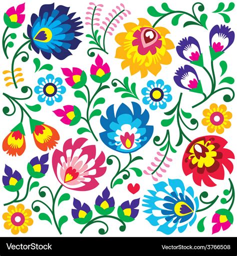 Floral polish folk art pattern in square Vector Image