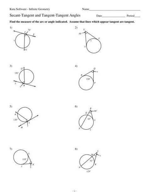 11-Secant-Tangent and Tangent-Tangent Angles - Kuta Software